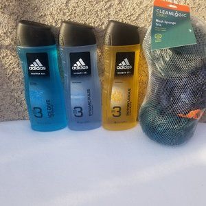 Adidas 3 Men Shower Gel + 1 Mesh Sponge Trio Brand New